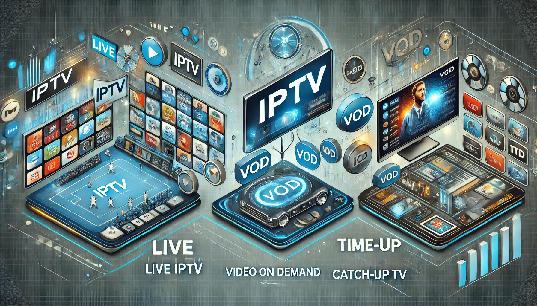 Illustration of the three types of IPTV services